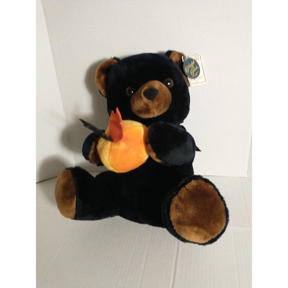 Vintage Chrisha Playful Plush Black bear with pumpkin 1988 With Tags - Picture 11 of 12